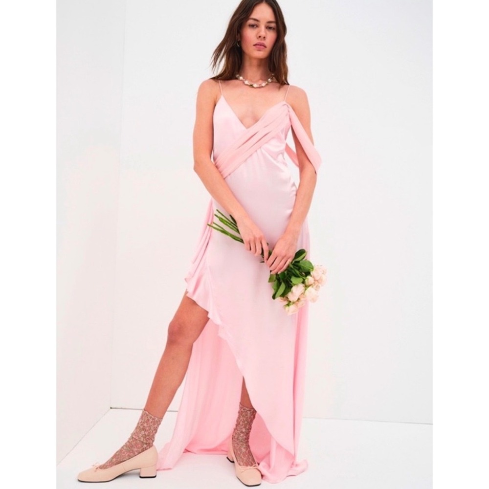 NWT For Love & Lemons James Maxi Dress Pink Asymmetrical Maxi Size Medium‎